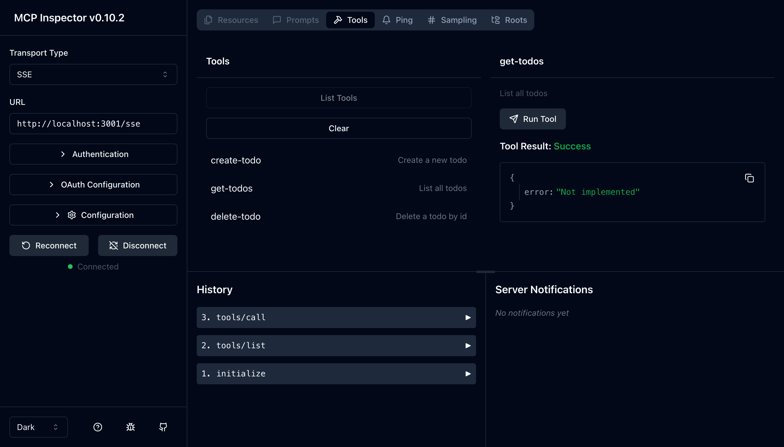MCP inspector 首次執行畫面